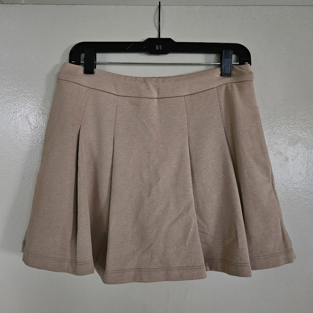 Express High Waisted Fleece Knit Pleated Mini Skort - Khaki - Size S - Picture 3 of 4